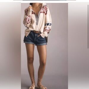 Pilcro Cream and Red Patterned Hoodie